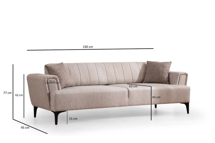 Atelier Del Sofa Hamlet Sofá-Cama 3 Plazas Beige con estructura de Madera de Haya y tapizado de Poliéster, 206x145x43cm